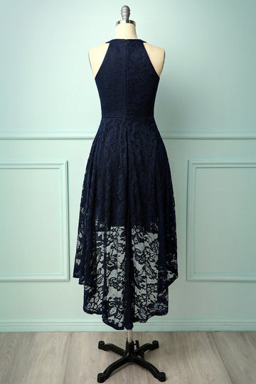 Asymmetric Navy Lace Dress